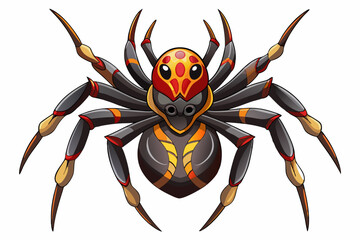 Cartoon illustration of a spider with a red and yellow patterned body