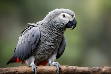 Naklejka premium African grey bird blurry nature background, Ai Generated