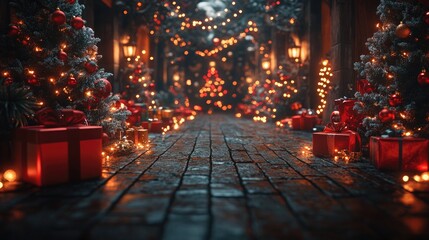 Charming Holiday Scene with Decorations, Gifts, and Festive Atmosphere
