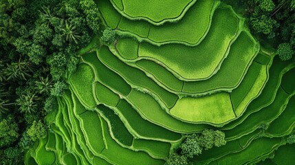Fototapeta premium Rice farm, Aerial view and top view. Beautiful nature background 