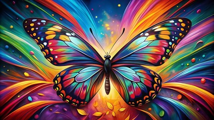 dramatic high contrast illustration of butterfly composed of expressive bold lines and vibrant colors with dynamic movement and abstract shapes