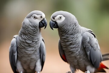 Obraz premium African grey bird blurry nature background, Ai Generated