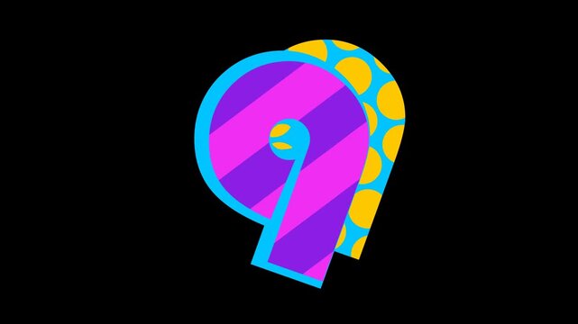 Abstract retro pattern number nine icon animation 