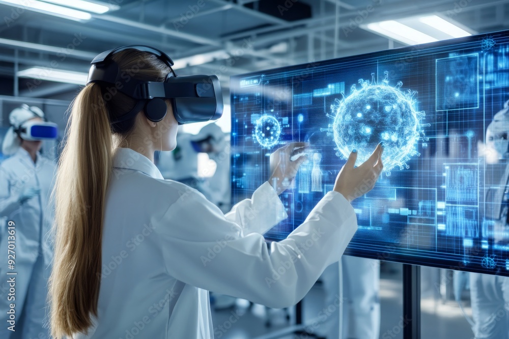 Poster scientist using vr technology to study virus structure