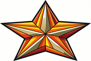 A stylized five-pointed star with a geometric design and orange, yellow, and brown colors.