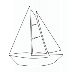 Single line continuous drawing of sailboat or yacht one line drawing outline vector art illustration