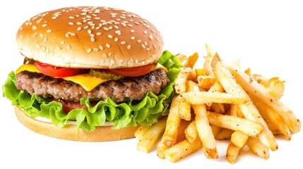 Delicious Cheeseburger with French Fries
