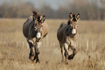 donkeys running in the forest