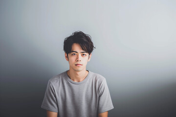 Fototapeta premium さわやかな清潔感のあるアジア人の若い男性のスタジオポートレート