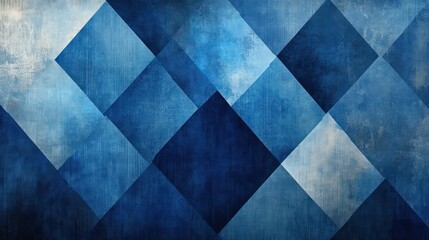 a vibrant and colorful abstract painting featuring a mix of geometric shapes, primarily in blue.