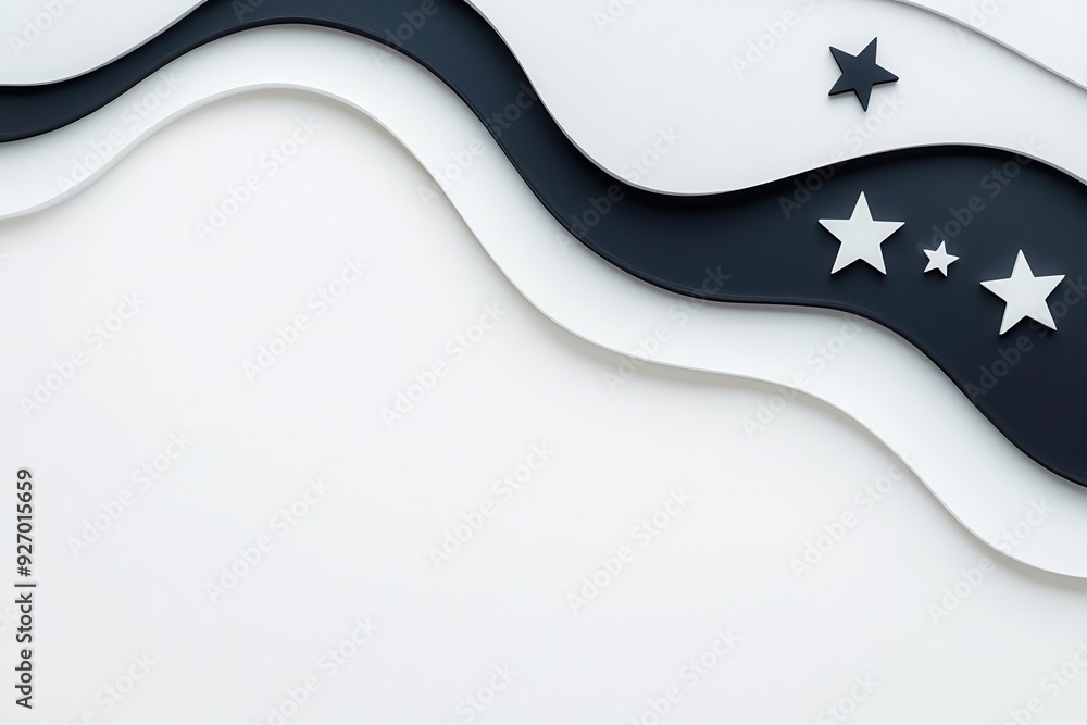 Poster minimalist approach to patriotic design, sleek stars and a single stripe, monochrome palette with a 