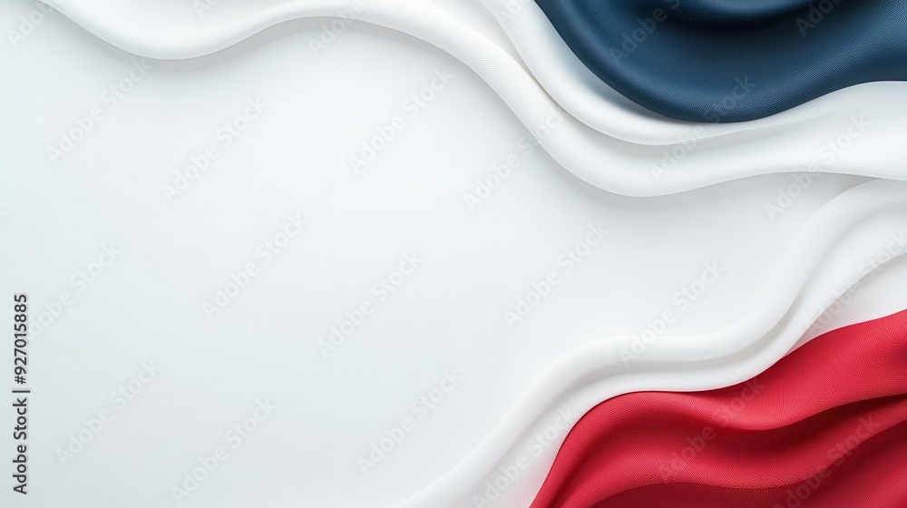 Poster simple and modern patriotic theme emphasizing red, white, and blue tones, featuring abstract flag re