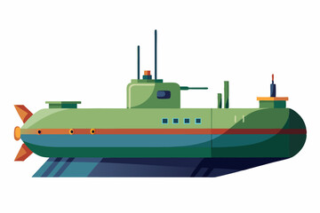 Obraz premium Green Submarine with a Periscope and Gun