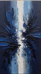 Deep Navy Blue Abstract Oil Painting with Textured Rough Strokes and Palette Knife. Vertical. Wallpaper