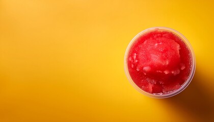 Refreshing Red Slushy in a Clear Cup Against a Vivid Yellow Green Background with Vibrant Contrast, with copy space for text, high quality