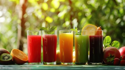 Fototapeta premium Fresh Fruit Juices with Mint Garnish