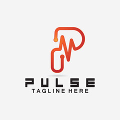  Letter P Pulse Line  Logo Design  vector illustration. design combining Initial P with Pulse.