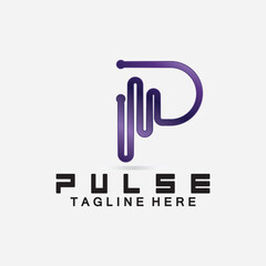  Letter P Pulse Line  Logo Design  vector illustration. design combining Initial P with Pulse.