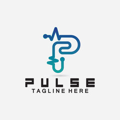  Letter P Pulse Line  Logo Design  vector illustration. design combining Initial P with Pulse.