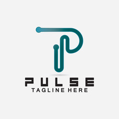  Letter P Pulse Line  Logo Design  vector illustration. design combining Initial P with Pulse.