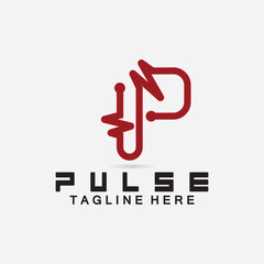  Letter P Pulse Line  Logo Design  vector illustration. design combining Initial P with Pulse.