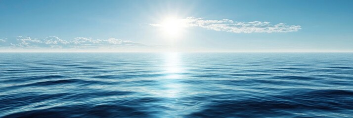 Obraz premium A beautiful view of sea, blue sky wave and sun shine on the water surface making the atmosphere calm and peacful.