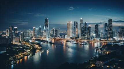 Obraz premium beautiful , bangkok , city , landscape , very sharp , super realistic photo , river view , night time