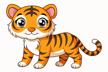 A Cartoon Tiger with Big Eyes and a Striped Tail