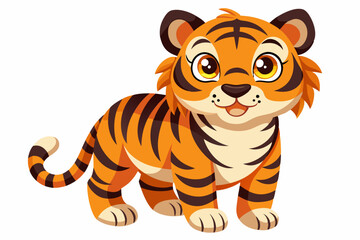 Cute Cartoon Tiger Cub with Orange and Black Stripes