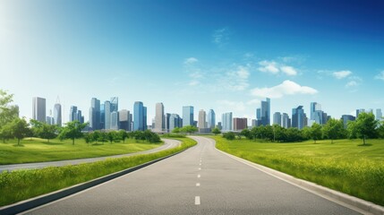 Obraz premium front lear road, grass, realistic, clear sky, city