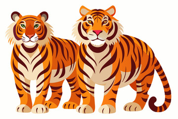 Two Tigers Standing Side by Side with Striped Fur