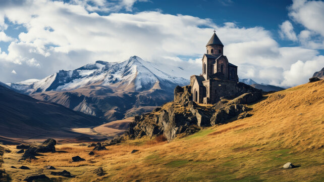 Georgia, gergeti trinity church, photography, panoramic