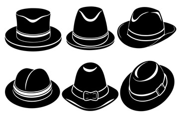 Set of black  hats illustration 
