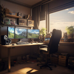 perspective photo of working room, gaming corner