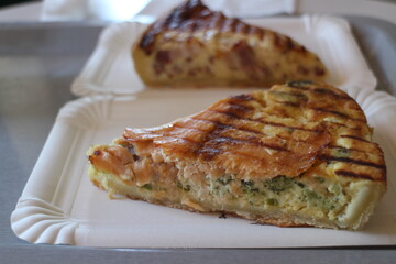 French cuisine: salmon quiche in Paris, France