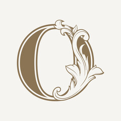 stylized fancy letter O with a leaf flower vintage ornament