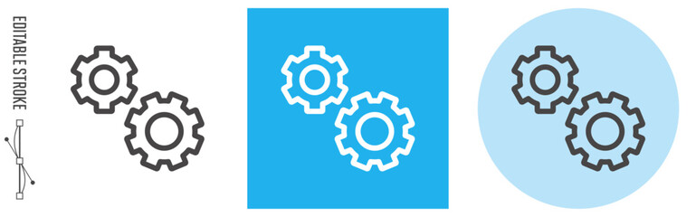 ギア、製造イメージ｜ライン・アイコン　[線の編集可能]