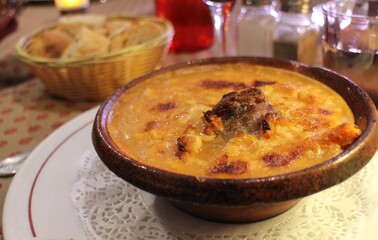 French cuisine: cassoulet (stew originating in southern France) in Carcassonne, France