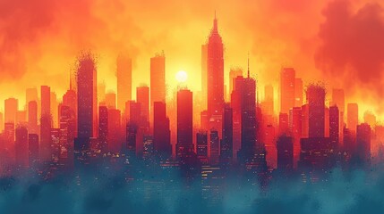 Fototapeta premium Blue and orange gradient glass city scene poster web page 