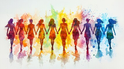 Watercolor silhouettes of people holding hands in a circle, representing unity.