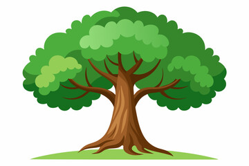A Cartoon Tree with Green Foliage and Brown Trunk on a Green Patch