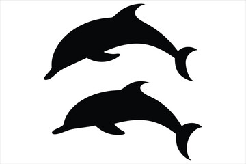 Dolphin Silhouette Bundle Set in Various Poses, Dolphin in a jump Silhouette