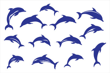 Dolphin Silhouette Bundle Set in Various Poses, Dolphin in a jump Silhouette