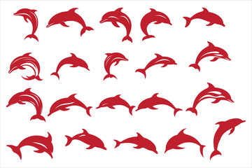 Dolphin Silhouette Bundle Set in Various Poses, Dolphin in a jump Silhouette