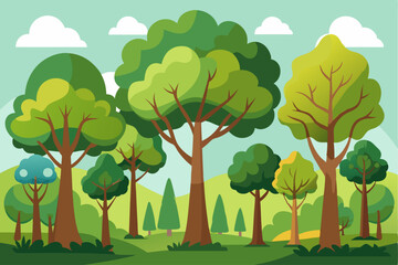 Lush Green Forest with a Sunny Sky and Tall Trees