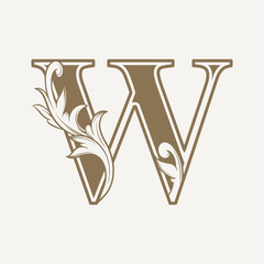 stylized fancy letter W with a leaf flower vintage ornament