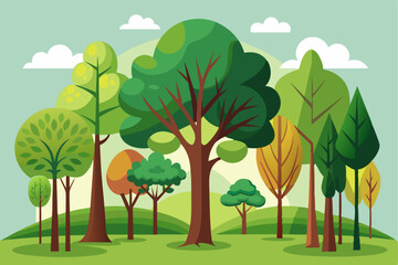 Fototapeta premium Colorful Cartoon Trees in a Lush Green Landscape