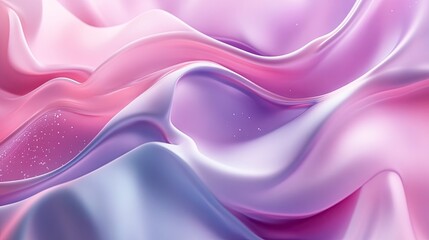 Obraz premium 3d render of abstract wavy liquid shapes with soft pink and purple colors, glowing particles, smooth curves and waves
