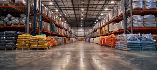 Fototapeta premium Organized Warehouse Storage of Various Types of Thermal Insulation Materials for Construction Use