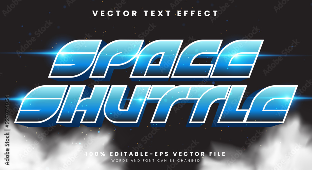 Poster space shuttle editable text effect template in modern 3d style theme